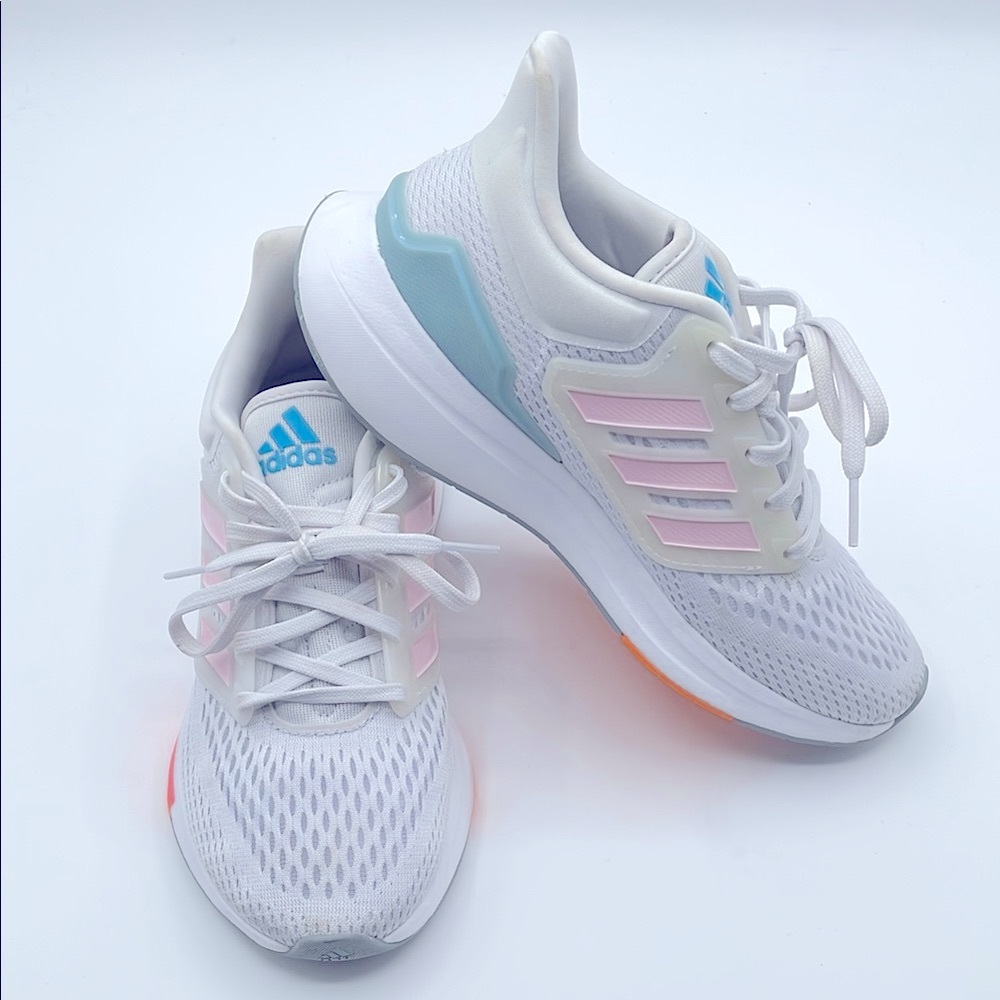 Adidas Bounce White Grey and Pink Athletic Shoes with Breathable Mesh Size 5.5